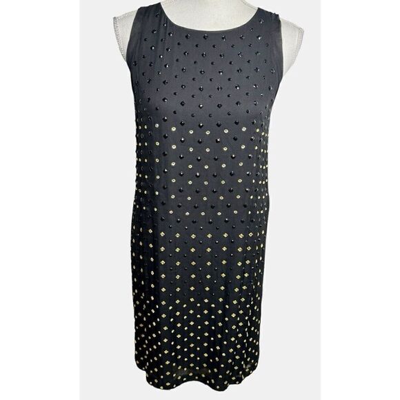 Diane von Furstenberg Ella Silk Mini Dress Size 6 Faceted Crystals Chiffon Black - Picture 1 of 11